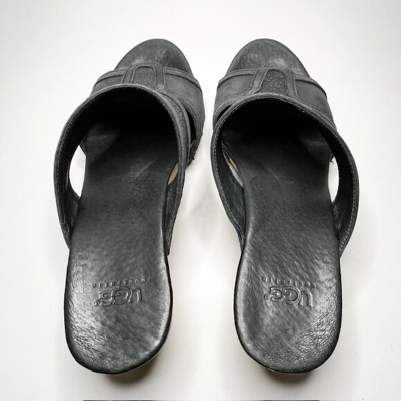 UGG Issa Mosaic Leather Wooden Clogs Blue Size 7 - Picture 7 of 14